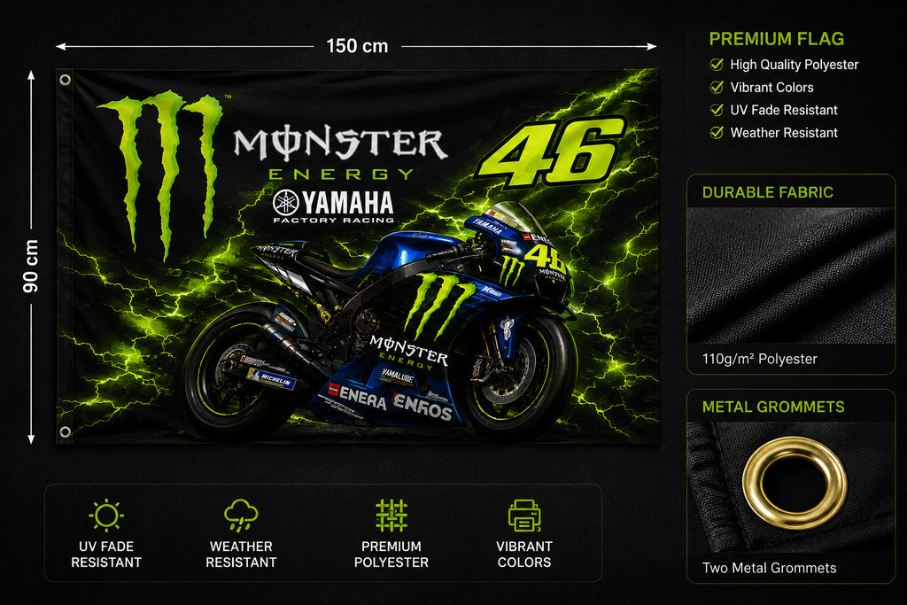 Monster Energy Motorcycle Yamaha MotoGP 46 Racing Flag Banner 3x5 Ft
