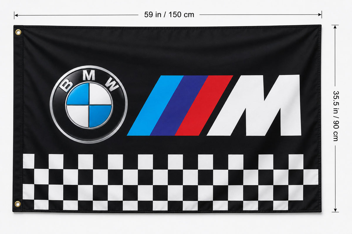 BMW M Power Flag Man Cave Checkered Banner 3x5 Ft Garage Wall Decor
