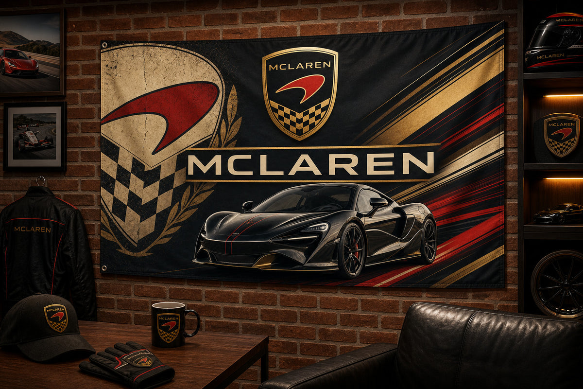 McLaren Logo Flag Banner 3x5 Ft Garage Man Cave Wall Decor Mcl 6GT Gts Artura