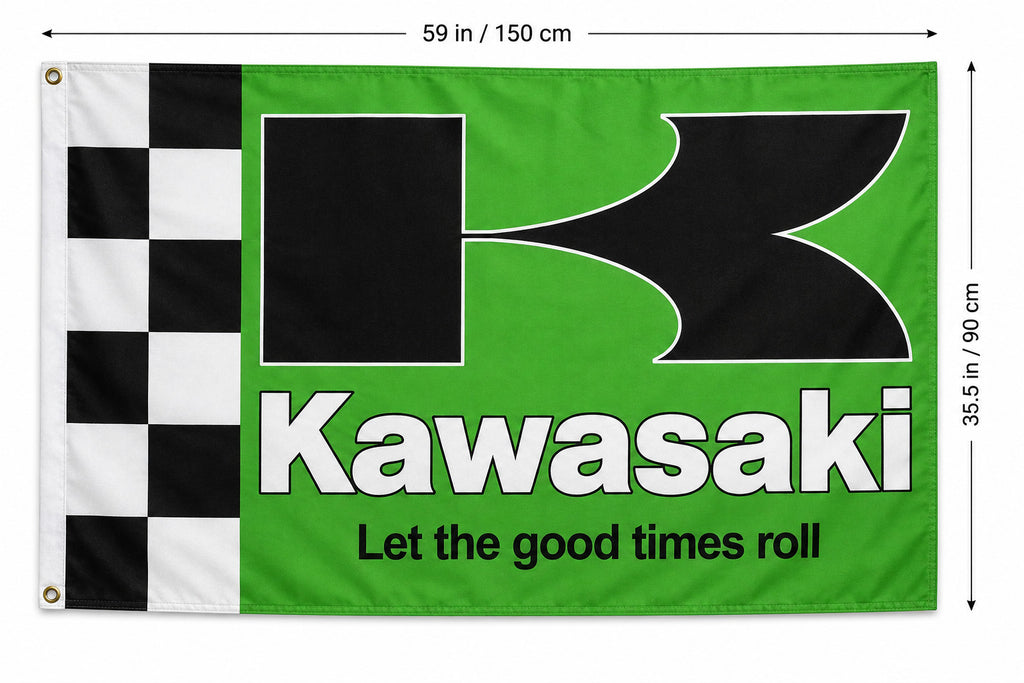 Kawasaki Racing Checkered Green Flag Banner 3x5 Ft Motorcycle Garage Wall Decor