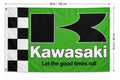 Kawasaki Racing Checkered Green Flag Banner 3x5 Ft Motorcycle Garage Wall Decor