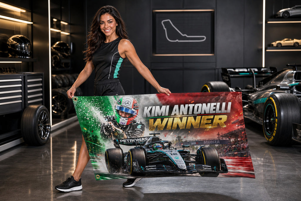 Formula 1 Kimi Antonelli Monza Winner Logo Flag Banner 3x5 Ft Garage Wall Decor