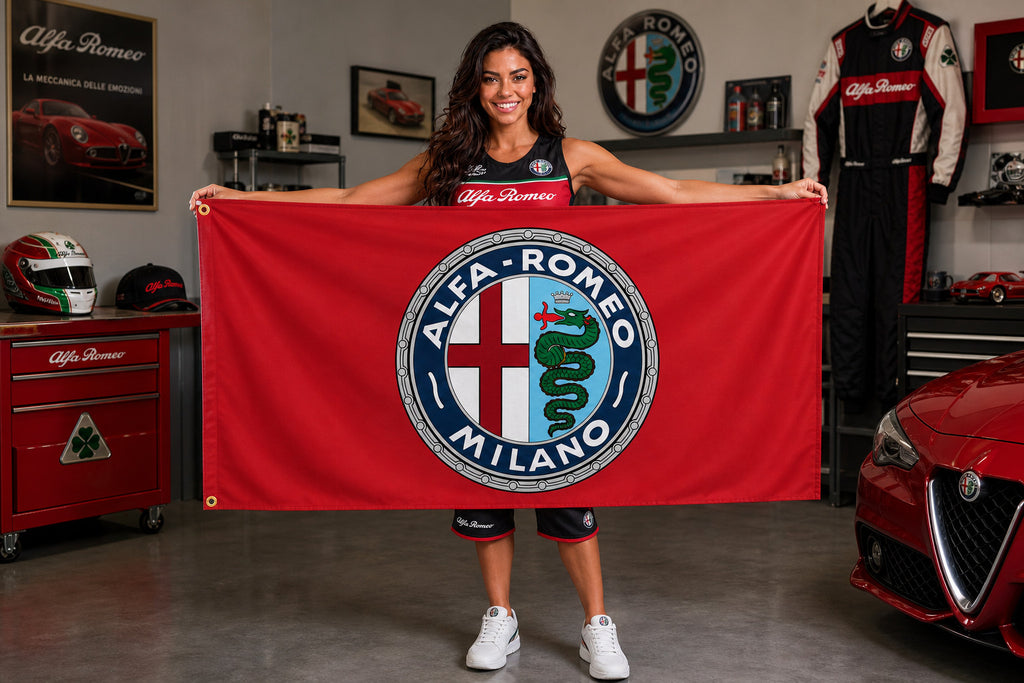 NEW Big NEW ALFA ROMEO RED FLAG BANNER SIGN 3X5 FEET MITO BRERA