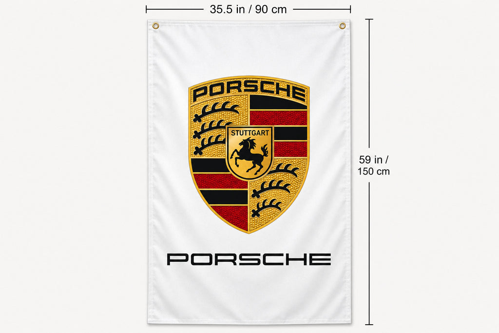 Porsche White Vertical Logo Flag Banner 3x5 Ft vertical Garage Wall Decor