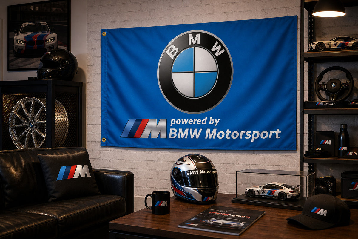 BMW Racing Flag Banner blue 3x5 Ft Garage Wall Decor mg race Outdoor workshop