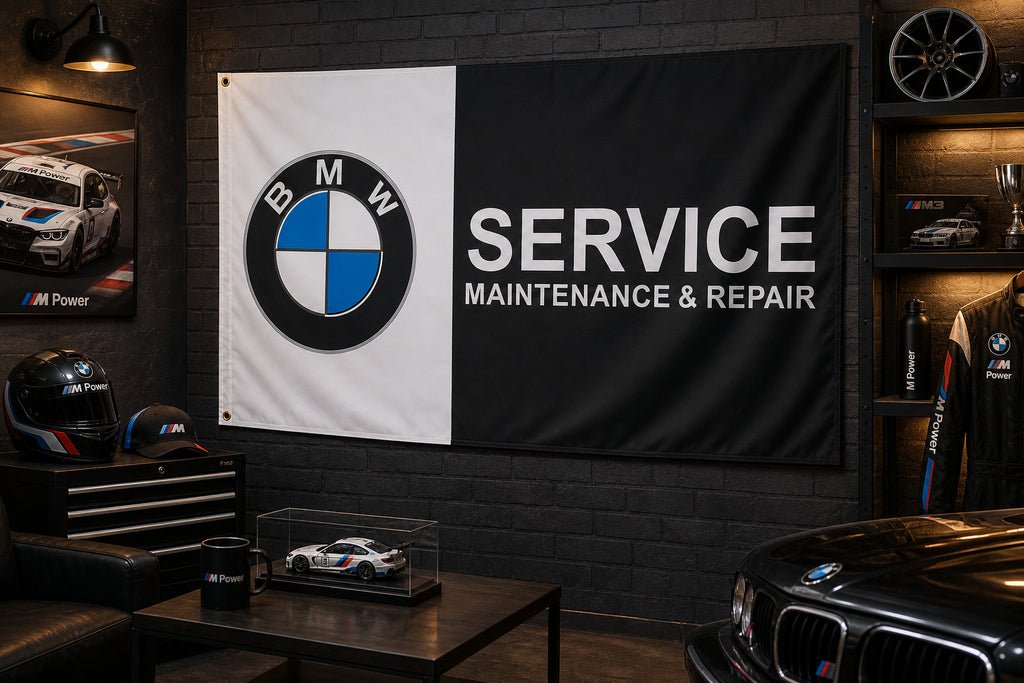 BMW Service Maintenance Racing Logo Flag Banner 3x5 Ft Garage Wall Decor
