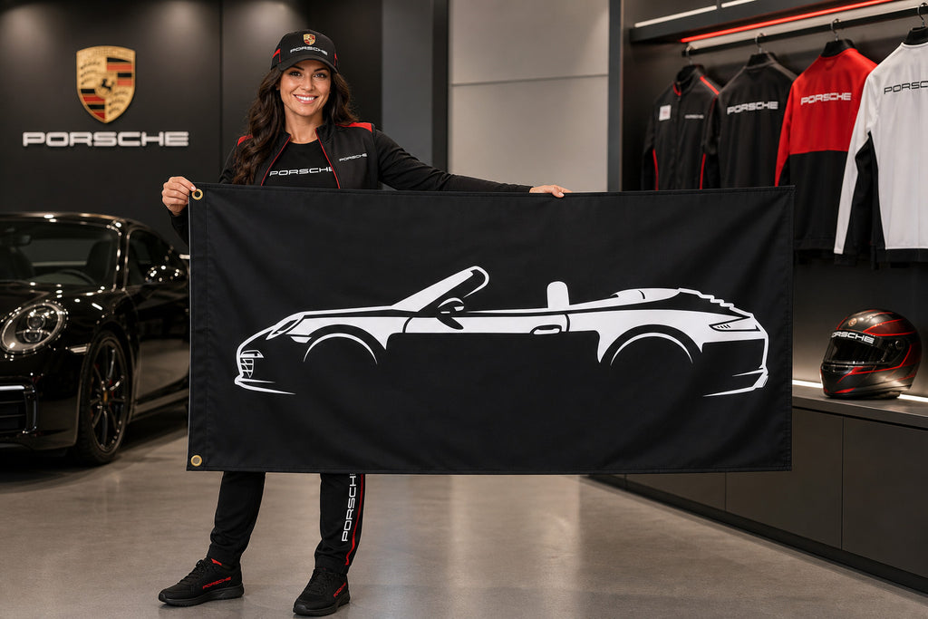 Porsche 911 Carrera S Convertible Fans Logo Flag Banner 3x5 Ft Garage Man Cave