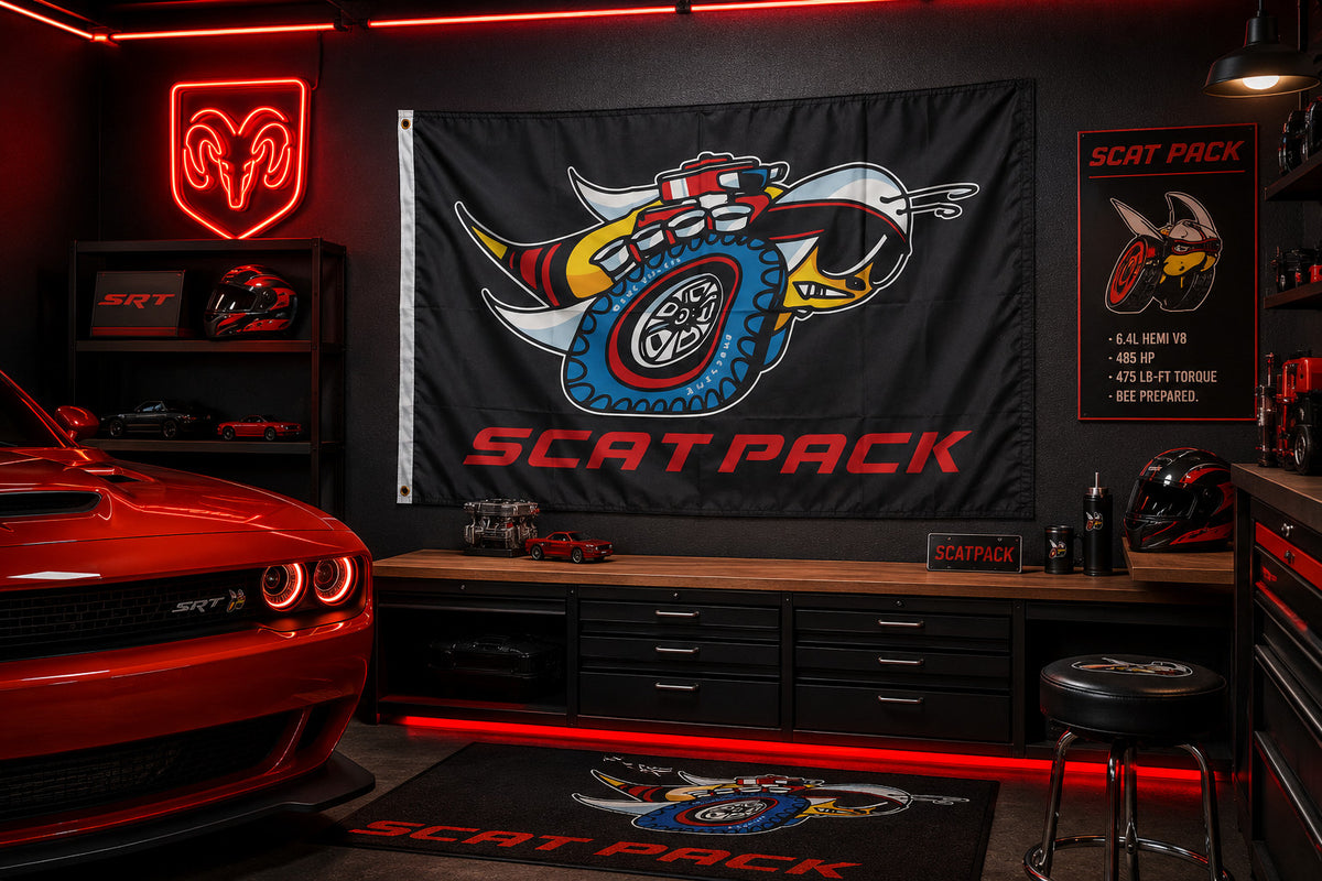 Dodge Scat Pack Bee Flag 3x5 Challenger Charger Mopar Garage Man Cave Banner