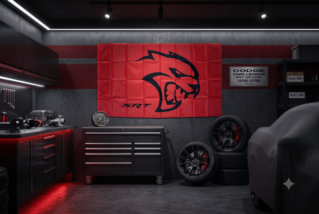 NEW SRT Hellcat RED Flag 3 x 5 Banner Man Cave Sign Dodge hemi 7 charger