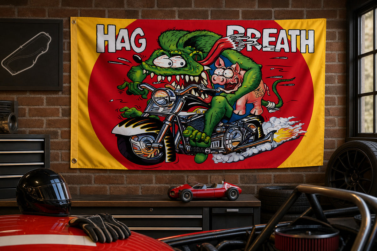 Rat Fink Flag Hag Breath Banner 3x5 Ft Motorcycle Man Cave Garage Wall Decor