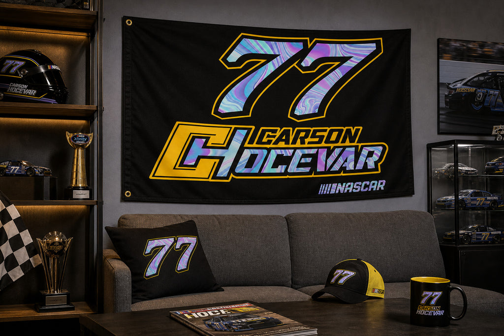 Carson Hocevar #77 NASCAR Racing Flag Banner 3x5 Ft Man Cave Garage Wall Decor