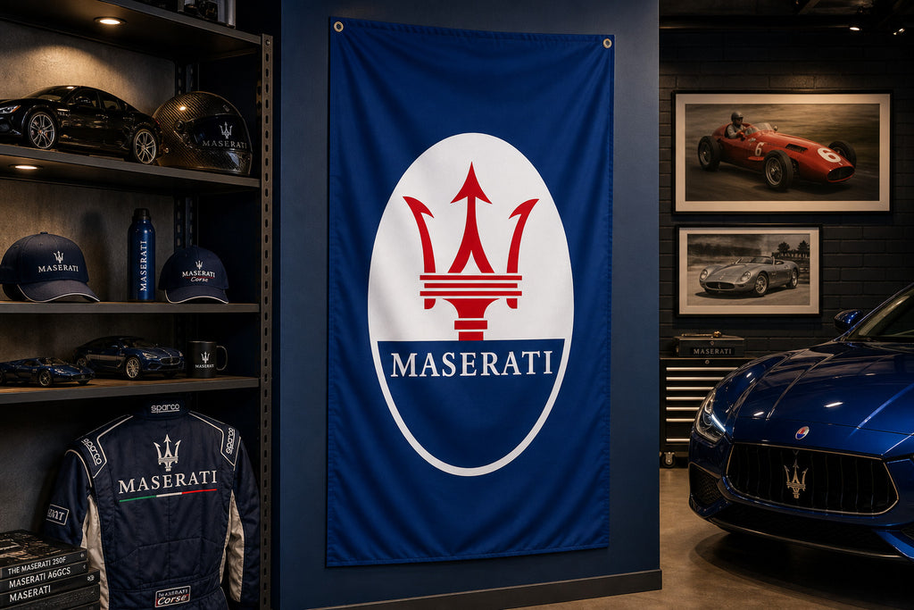 Maserati Automotive Flag Banner 3x5 Ft Vertical Garage Wall Decor Ghibli Levante