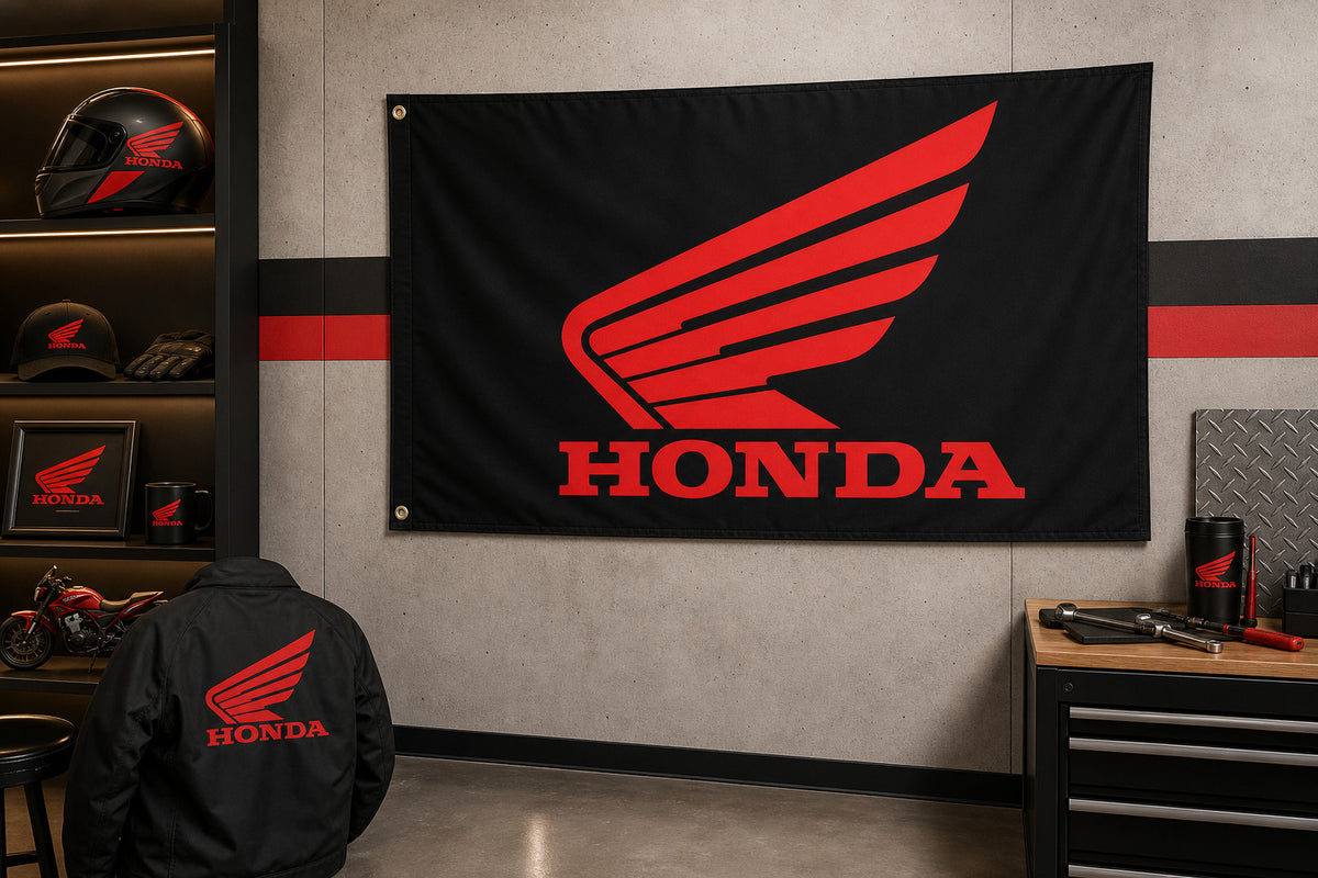 Honda Fans Black Motorcycles Car Racing Flag Banner 3x5 Ft Garage Man Cave Wall