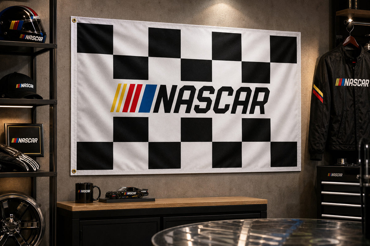 NEW NASCAR Logo Flag Banner 3x5 Ft Garage Man Cave Wall Decor