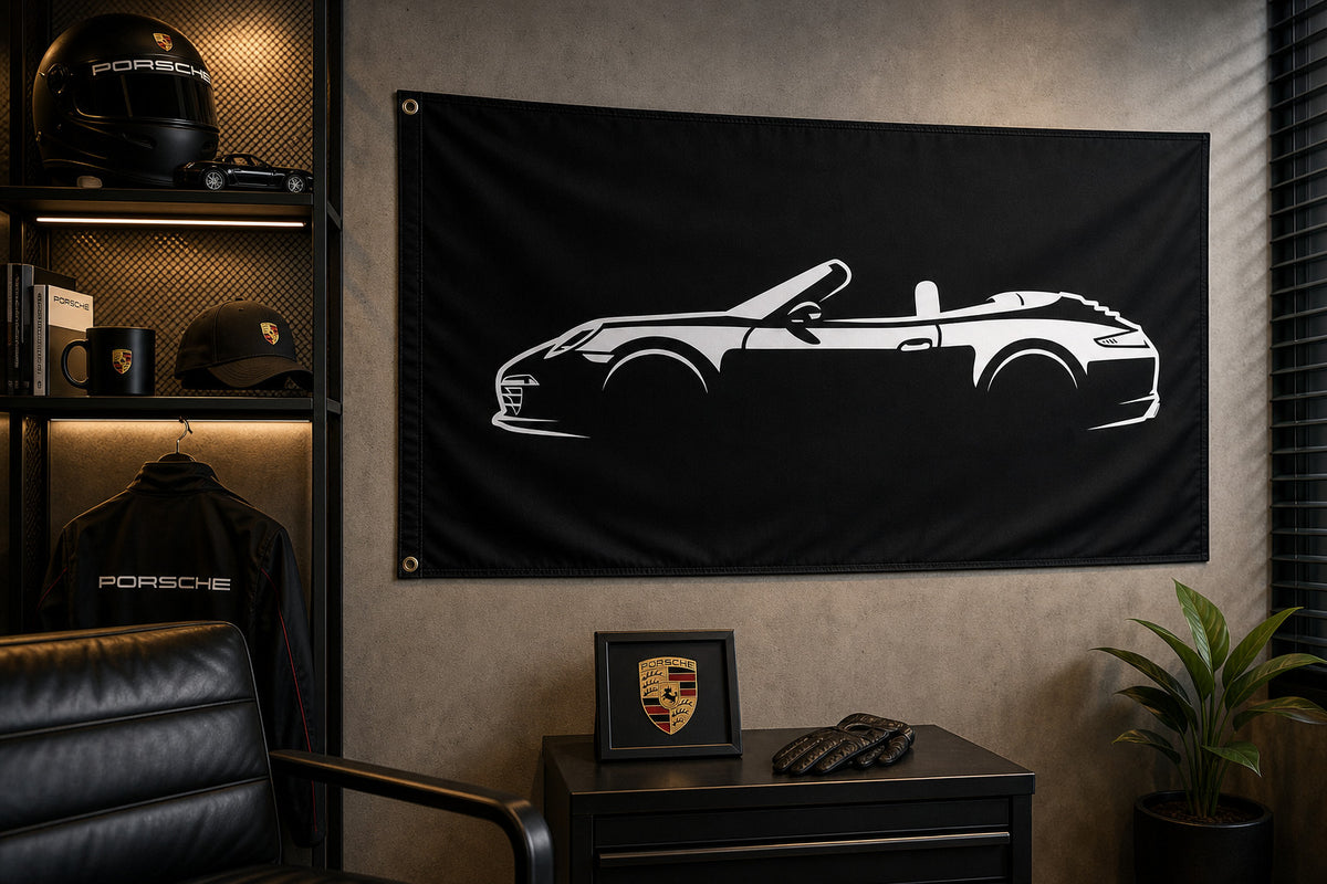 Porsche 911 Carrera S Convertible Fans Logo Flag Banner 3x5 Ft Garage Man Cave