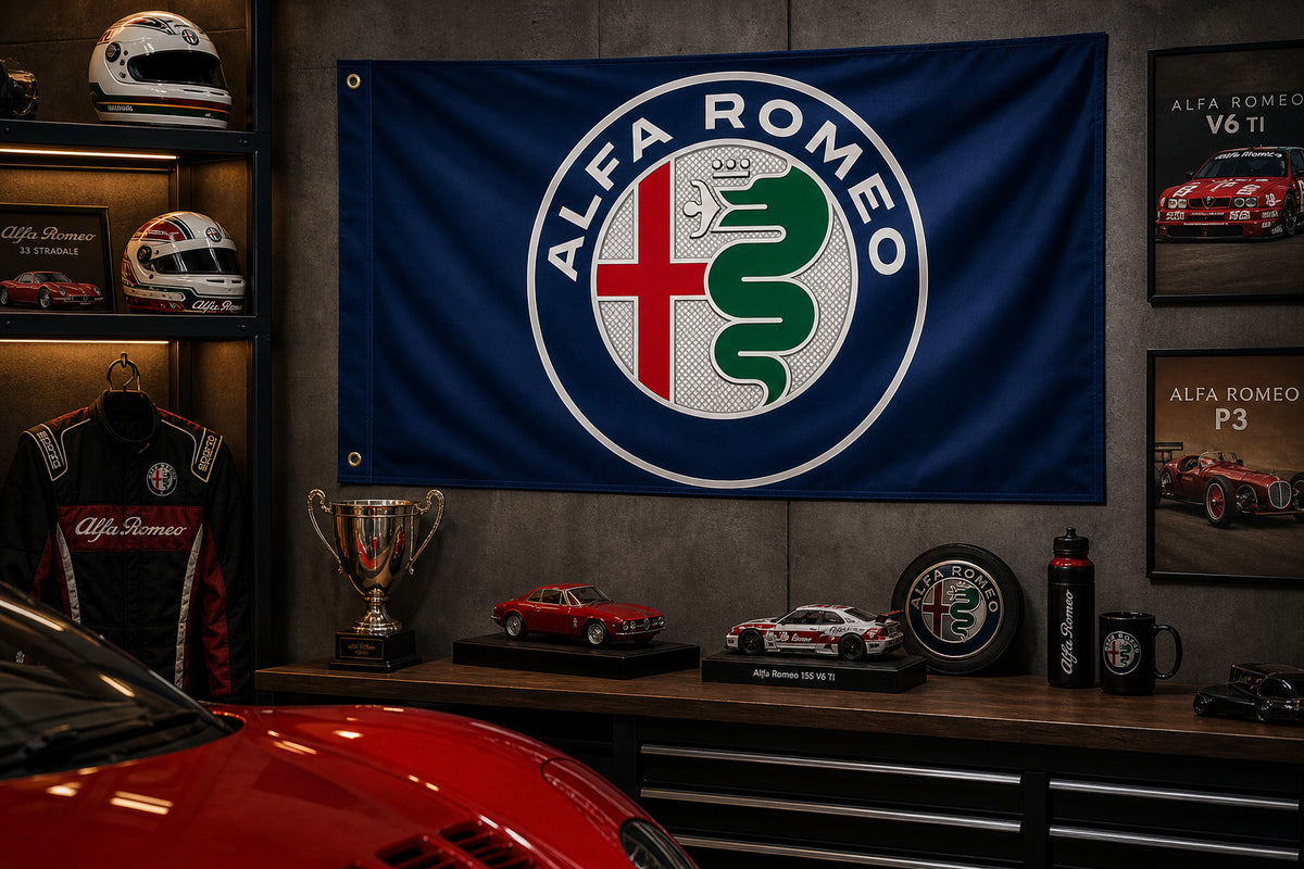 NEW Big Logo ALFA ROMEO BLACK FLAG BANNER SIGN 3X5 FEET MITO BRERA