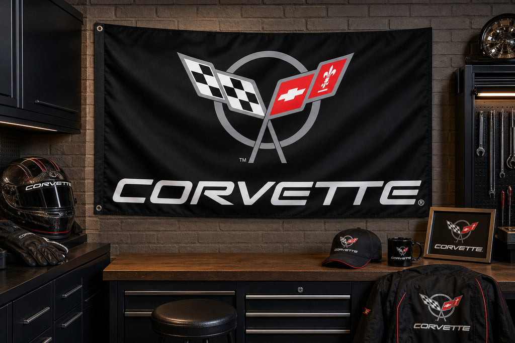 Chevrolet Corvette 3x5 ft Fans Logo Flag Banner 3x5 ft Garage Man Cave Wall