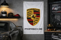 Porsche White Vertical Logo Flag Banner 3x5 Ft vertical Garage Wall Decor
