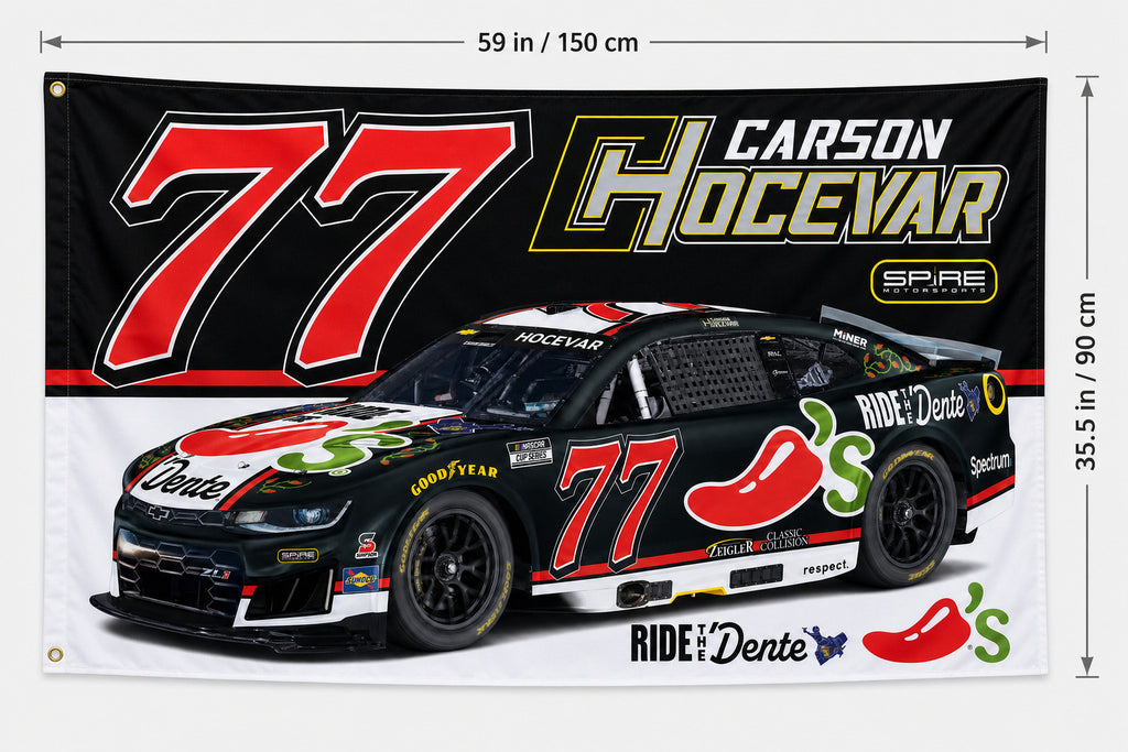 Carson Hocevar #77 NASCAR Racing Flag Banner 3x5 Ft Man Cave Garage Wall Decor