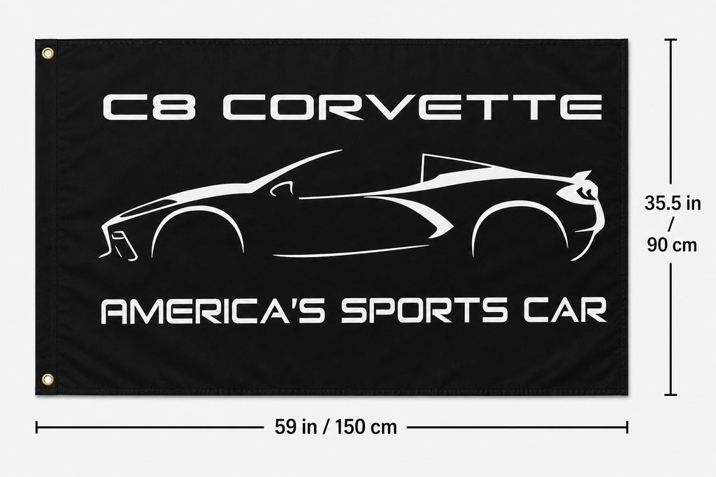 Chevrolet Corvette C8 Fans Logo Flag Banner 3x5 Ft Garage Man Cave Wall