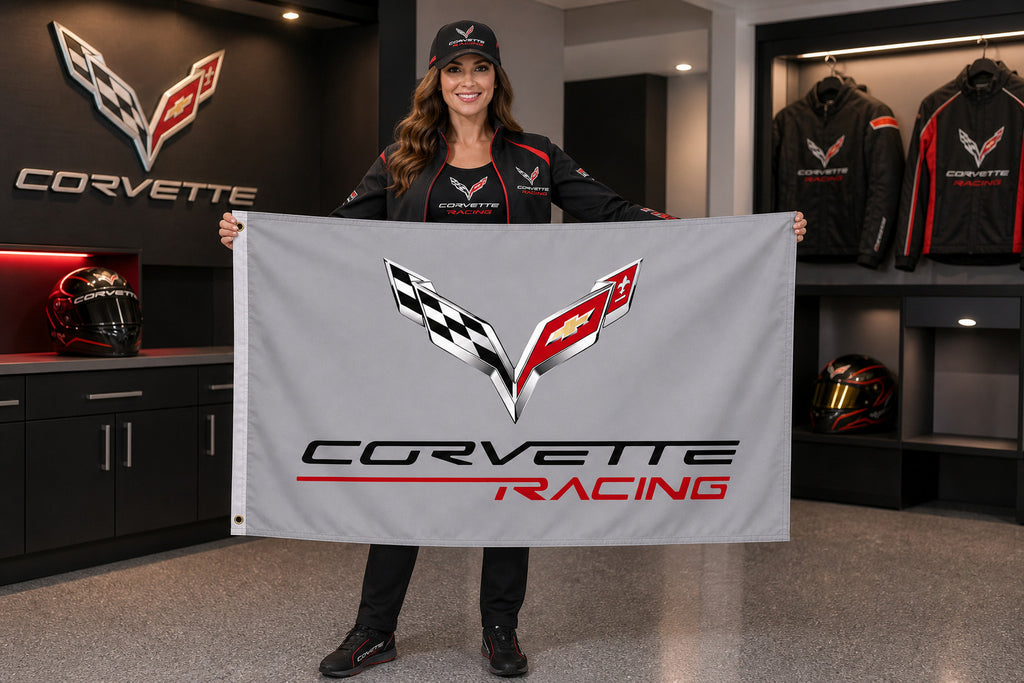 Chevrolet Corvette Racing Fans Logo Flag Banner 3x5 Ft Garage Man Cave Wall