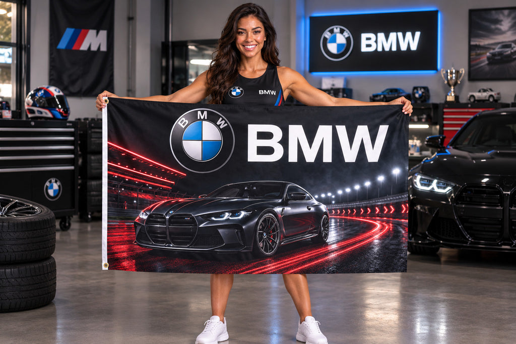 BMW Night Logo Flag Banner 3x5 Ft Garage Man Cave Wall Decor