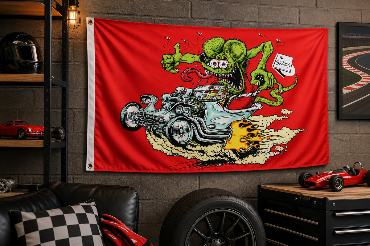 Rat Fink Flag Banner 3x5 Ft Garage Wall Decor Hot Rod Speed Shop Auto garage